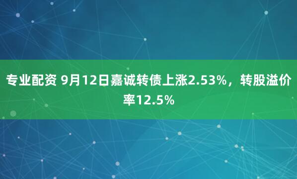 专业配资 9月12日嘉诚转债上涨2.53%，转股溢价率12.5%